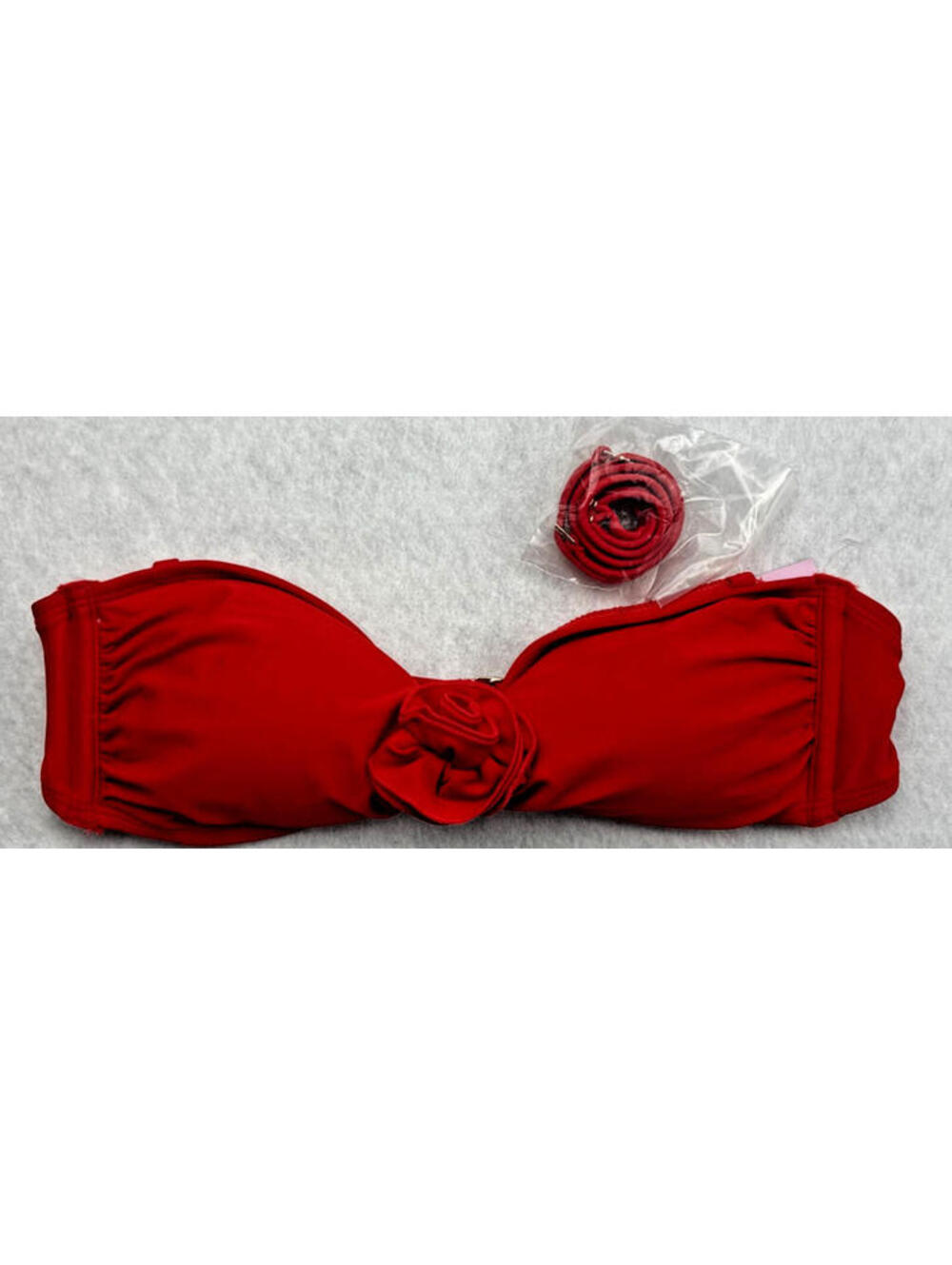 Womens‎ XS Red Rosette Strapless Bandeau Bikini Top Swim Top NWT